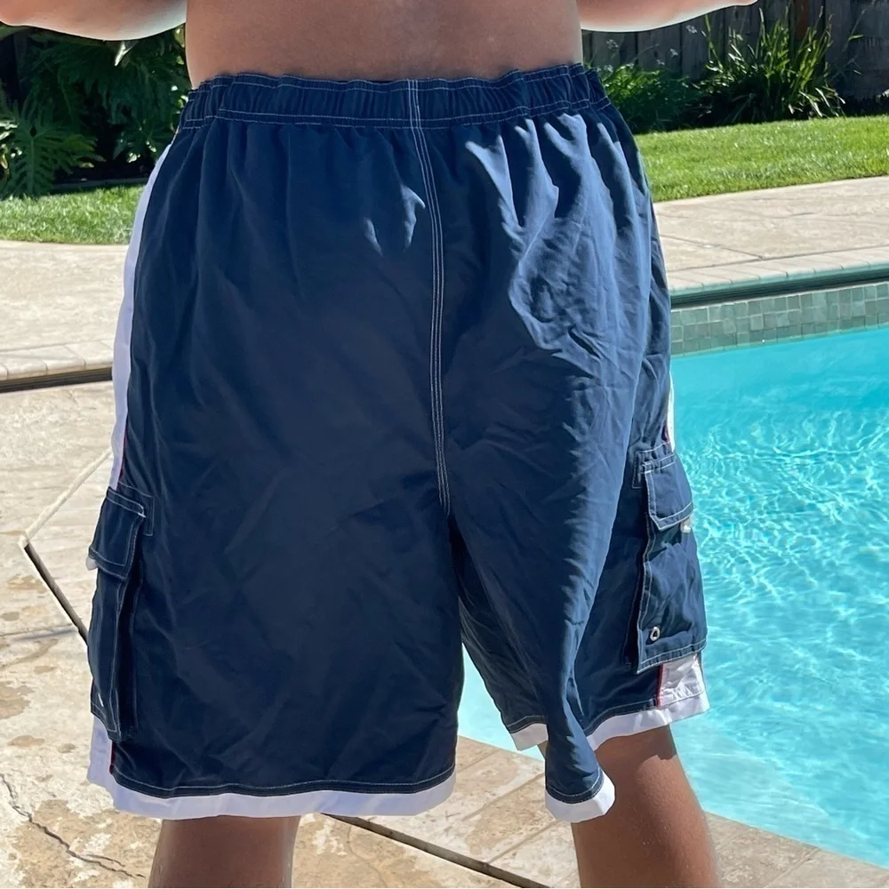 NWT Club Room 2XL Navy Red & White Swim Shorts with Cargo Pockets MT04
